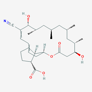 molecular formula C28H43NO6 B1208277 2-(7-Cyano-8,16-dihydroxy-9,11,13,15-tetramethyl-18-oxo-1-oxacyclooctadeca-4,6-dien-2-yl)cyclopentane-1-carboxylic acid 