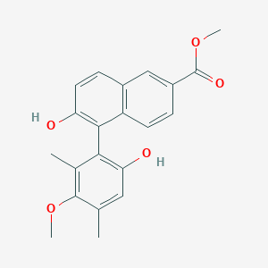 molecular formula C21H20O5 B12083000 Methyl 6-hydroxy-5-(6-hydroxy-3-methoxy-2,4-dimethylphenyl)-2-naphthoate 