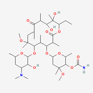 molecular formula C39H70N2O14 B1208302 [6-[[6-[4-(Dimethylamino)-3-hydroxy-6-methyloxan-2-yl]oxy-14-ethyl-12,13-dihydroxy-7-methoxy-3,5,7,9,11,13-hexamethyl-2,10-dioxo-oxacyclotetradec-4-yl]oxy]-4-methoxy-2,4-dimethyloxan-3-yl] carbamate CAS No. 115129-30-1