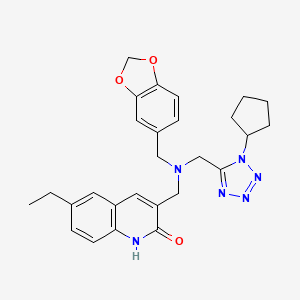 molecular formula C27H30N6O3 B1208312 3-[[1,3-benzodioxol-5-ylmethyl-[(1-cyclopentyl-5-tetrazolyl)methyl]amino]methyl]-6-ethyl-1H-quinolin-2-one 