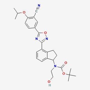 molecular formula C28H32N4O5 B12083371 Carbamic acid,N-[(1S)-4-[5-[3-cyano-4-(1-methylethoxy)phenyl]-1,2,4-oxadiazol-3-yl]-2,3-dihydro-1H-inden-1-yl]-N-(2-hydroxyethyl)-, 1,1-dimethylethyl ester 