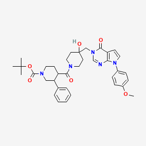 molecular formula C36H43N5O6 B12083385 Tert-butyl 4-[4-hydroxy-4-[[7-(4-methoxyphenyl)-4-oxopyrrolo[2,3-d]pyrimidin-3-yl]methyl]piperidine-1-carbonyl]-3-phenylpiperidine-1-carboxylate 