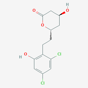 molecular formula C13H14Cl2O4 B1208347 6-(2-(2,4-Dichloro-6-hydroxyphenyl)ethyl)-3,4,5,6-tetrahydro-4-hydroxy-2H-pyran-2-one CAS No. 95465-60-4