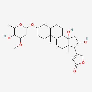 molecular formula C30H46O8 B12083603 3-[14,16-dihydroxy-3-(5-hydroxy-4-methoxy-6-methyloxan-2-yl)oxy-10,13-dimethyl-1,2,3,4,5,6,7,8,9,11,12,15,16,17-tetradecahydrocyclopenta[a]phenanthren-17-yl]-2H-furan-5-one 