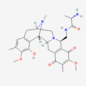 molecular formula C28H36N4O6 B1208362 (2S)-2-amino-N-[[(1S,2S,10R,13R)-19-hydroxy-7,18-dimethoxy-6,17,21-trimethyl-5,8-dioxo-11,21-diazapentacyclo[11.7.1.02,11.04,9.015,20]henicosa-4(9),6,15(20),16,18-pentaen-10-yl]methyl]propanamide 