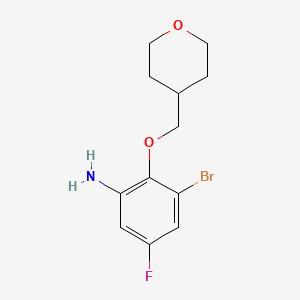 molecular formula C12H15BrFNO2 B12083871 3-Bromo-5-fluoro-2-[(oxan-4-yl)methoxy]aniline 