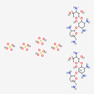 2-[4,6-diamino-3-[[3-amino-6-(aminomethyl)-3,4-dihydro-2H-pyran-2-yl]oxy]-2-hydroxycyclohexyl]oxy-5-methyl-4-(methylamino)oxane-3,5-diol; sulfuric acid