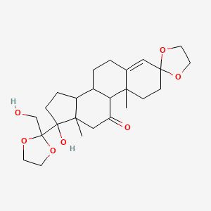 molecular formula C25H36O7 B12084354 17-Hydroxy-17-[2-(hydroxymethyl)-1,3-dioxolan-2-yl]-10,13-dimethylspiro[1,2,6,7,8,9,12,14,15,16-decahydrocyclopenta[a]phenanthrene-3,2'-1,3-dioxolane]-11-one 