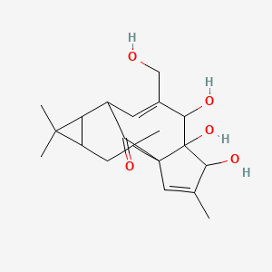 molecular formula C20H28O5 B1208487 4,5,6-Trihydroxy-7-(hydroxymethyl)-3,11,11,14-tetramethyltetracyclo[7.5.1.01,5.010,12]pentadeca-2,7-dien-15-one 