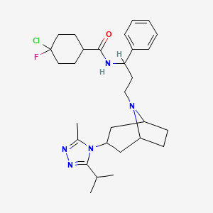 molecular formula C29H41ClFN5O B12086158 4-chloro-4-fluoro-N-[3-[3-(3-methyl-5-propan-2-yl-1,2,4-triazol-4-yl)-8-azabicyclo[3.2.1]octan-8-yl]-1-phenylpropyl]cyclohexane-1-carboxamide 