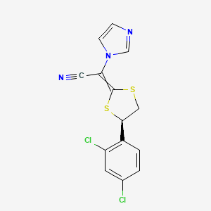 molecular formula C14H9Cl2N3S2 B1208640 [R-(E)]-|A-[4-(2,4-Dichlorophenyl)-1,3-dithiolan-2-ylidene]-1H-imidazole-1-acetonitrile 