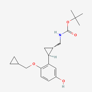 molecular formula C19H27NO4 B12086606 Carbamic acid, N-[[(1S,2S)-2-[2-(cyclopropylmethoxy)-5-hydroxyphenyl]cyclopropyl]methyl]-, 1,1-dimethylethyl ester CAS No. 1322700-04-8