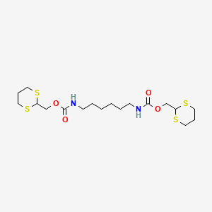 molecular formula C18H32N2O4S4 B12086864 1,3-dithian-2-ylmethyl N-[6-(1,3-dithian-2-ylmethoxycarbonylamino)hexyl]carbamate 