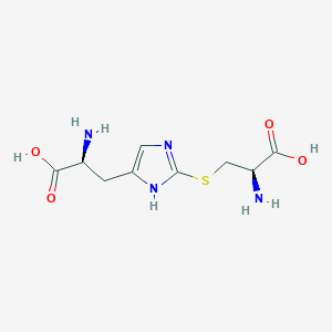 molecular formula C9H14N4O4S B1208706 L-Histidine, 2-((2-amino-2-carboxyethyl)thio)-, (R)- CAS No. 77504-36-0