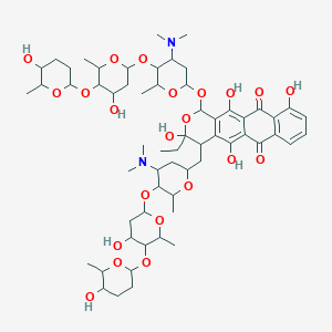 molecular formula C60H88N2O22 B1208735 4-[[4-(Dimethylamino)-5-[4-hydroxy-5-(5-hydroxy-6-methyloxan-2-yl)oxy-6-methyloxan-2-yl]oxy-6-methyloxan-2-yl]methyl]-1-[4-(dimethylamino)-5-[4-hydroxy-5-(5-hydroxy-6-methyloxan-2-yl)oxy-6-methyloxan-2-yl]oxy-6-methyloxan-2-yl]oxy-3-ethyl-3,5,10,12-tetrahydroxy-1,4-dihydronaphtho[2,3-g]isochromene-6,11-dione CAS No. 95676-81-6