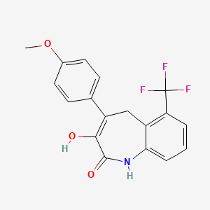 molecular formula C18H14F3NO3 B1208754 4,5-Dihydro-4-(4-methoxyphenyl)-6-(trifluoromethyl)-1H-benzazepin-2,3-dione CAS No. 137757-01-8