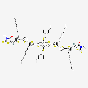 molecular formula C94H124N2O2S14 B12087622 (5Z)-5-[[5-[5-[5-[4,8-bis(2-ethylhexylsulfanyl)-2-[5-[5-[5-[(E)-(3-ethyl-4-oxo-2-sulfanylidene-1,3-thiazolidin-5-ylidene)methyl]-3-octylthiophen-2-yl]thiophen-2-yl]-4-octylthiophen-2-yl]thieno[2,3-f][1]benzothiol-6-yl]-3-octylthiophen-2-yl]thiophen-2-yl]-4-octylthiophen-2-yl]methylidene]-3-ethyl-2-sulfanylidene-1,3-thiazolidin-4-one 