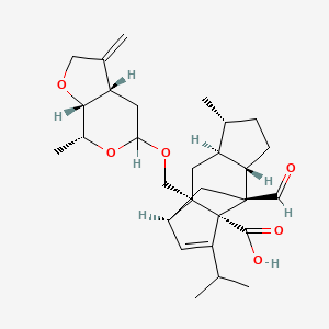 molecular formula C29H40O6 B1208835 (1R,2S,4S,5R,8S,9S,11R)-2-[[(3aS,7R,7aR)-7-methyl-3-methylidene-4,5,7,7a-tetrahydro-3aH-furo[2,3-c]pyran-5-yl]oxymethyl]-9-formyl-5-methyl-13-propan-2-yltetracyclo[7.4.0.02,11.04,8]tridec-12-ene-1-carboxylic acid 