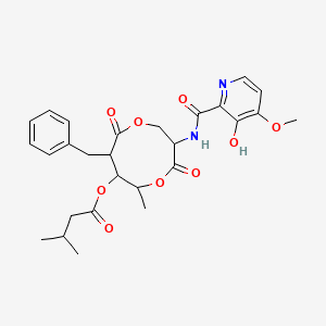 molecular formula C27H32N2O9 B1208838 [8-Benzyl-3-[(3-hydroxy-4-methoxypyridine-2-carbonyl)amino]-6-methyl-4,9-dioxo-1,5-dioxonan-7-yl] 3-methylbutanoate 
