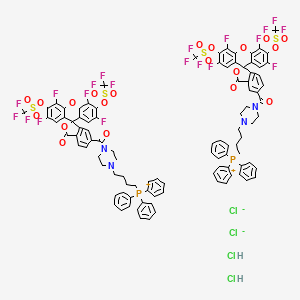 molecular formula C98H74Cl4F20N4O20P2S4 B12088499 Triphenyl-[4-[4-[2',4',5',7'-tetrafluoro-1-oxo-3',6'-bis(trifluoromethylsulfonyloxy)spiro[2-benzofuran-3,9'-xanthene]-5-carbonyl]piperazin-1-yl]butyl]phosphanium;triphenyl-[4-[4-[2',4',5',7'-tetrafluoro-3-oxo-3',6'-bis(trifluoromethylsulfonyloxy)spiro[2-benzofuran-1,9'-xanthene]-5-carbonyl]piperazin-1-yl]butyl]phosphanium;dichloride;dihydrochloride 