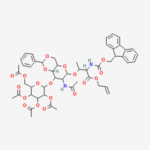 molecular formula C51H58N2O19 B12088671 prop-2-enyl 3-[[7-acetamido-2-phenyl-8-[3,4,5-triacetyloxy-6-(acetyloxymethyl)oxan-2-yl]oxy-4,4a,6,7,8,8a-hexahydropyrano[3,2-d][1,3]dioxin-6-yl]oxy]-2-(9H-fluoren-9-ylmethoxycarbonylamino)butanoate 