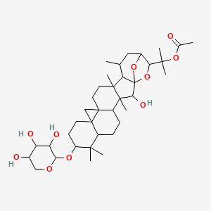 molecular formula C37H58O10 B12088699 2-[2-Hydroxy-3,8,8,17,19-pentamethyl-9-(3,4,5-trihydroxyoxan-2-yl)oxy-23,24-dioxaheptacyclo[19.2.1.01,18.03,17.04,14.07,12.012,14]tetracosan-22-yl]propan-2-yl acetate 