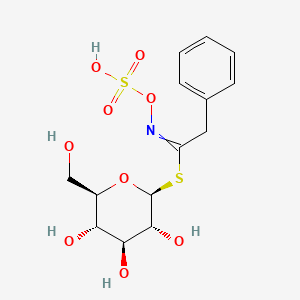molecular formula C14H19NO9S2 B1208891 [(2S,3R,4S,5S,6R)-3,4,5-trihydroxy-6-(hydroxymethyl)oxan-2-yl] 2-phenyl-N-sulfooxyethanimidothioate CAS No. 499-26-3
