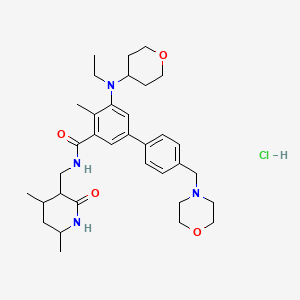 molecular formula C34H49ClN4O4 B12089346 N-[(4,6-dimethyl-2-oxopiperidin-3-yl)methyl]-3-[ethyl(oxan-4-yl)amino]-2-methyl-5-[4-(morpholin-4-ylmethyl)phenyl]benzamide;hydrochloride 