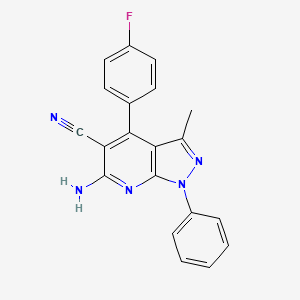 molecular formula C20H14FN5 B1209002 6-Amino-4-(4-fluorophenyl)-3-methyl-1-phenyl-5-pyrazolo[3,4-b]pyridinecarbonitrile CAS No. 887396-42-1