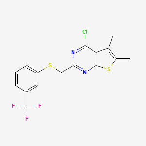 molecular formula C16H12ClF3N2S2 B12090589 4-Chloro-5,6-dimethyl-2-({[3-(trifluoromethyl)phenyl]sulfanyl}methyl)thieno[2,3-d]pyrimidine 