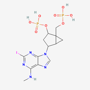 molecular formula C13H18IN5O8P2 B12090645 (1R,2S,4S,5S)-4-[2-Iodo-6-(methylamino)-9H-purin-9-YL]-2-(phosphonooxy)bicyclo[3.1.0]hexane-1-methanol dihydrogen phosphate ester tetraammonium salt 