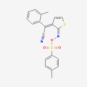 molecular formula C20H16N2O3S2 B12091152 Benzeneacetonitrile, 2-methyl-alpha-[2-[[[(4-methylphenyl)sulfonyl]oxy]imino]-3(2H)-thienylidene]- 
