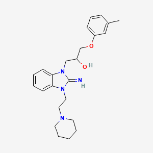 molecular formula C24H32N4O2 B1209137 1-{2-IMINO-3-[2-(PIPERIDIN-1-YL)ETHYL]-2,3-DIHYDRO-1H-1,3-BENZODIAZOL-1-YL}-3-(3-METHYLPHENOXY)PROPAN-2-OL 