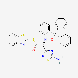 molecular formula C30H21N5O2S3 B12091427 1,2,4-Thiadiazole-3-ethanethioic acid, 5-amino-alpha-((triphenylmethoxy)imino)-, S-2-benzothiazolyl ester, (alphaZ)- CAS No. 209467-59-4