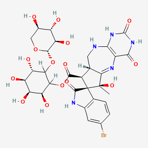 molecular formula C30H34BrN5O15 B1209158 [(2S,3S,4R,5S)-2,3,4,5-Tetrahydroxy-6-[(2S,3R,4S,5R)-3,4,5-trihydroxyoxan-2-yl]oxycyclohexyl] (3R,4'S,6'S,7'R)-6-bromo-4'-hydroxy-4'-methyl-2,12',14'-trioxospiro[1H-indole-3,5'-2,9,11,13-tetrazatricyclo[8.4.0.03,7]tetradeca-1(10),2-diene]-6'-carboxylate CAS No. 80680-43-9