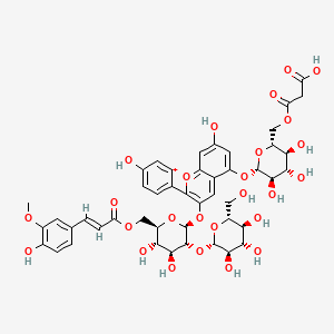 molecular formula C46H51O26+ B12091971 1-Benzopyrylium, 5-[[6-O-(2-carboxyacetyl)-beta-D-glucopyranosyl]oxy]-3-[[2-O-beta-D-glucopyranosyl-6-O-[(2E)-3-(4-hydroxy-3-methoxyphenyl)-1-oxo-2-propen-1-yl]-beta-D-glucopyranosyl]oxy]-7-hydroxy-2-(4-hydroxyphenyl)- CAS No. 218963-77-0