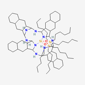 molecular formula C84H156N8O2Si3 B12092011 Trihexyl-[(54-trihexylsilyloxy-13,26,39,52,53,55,56,57-octaza-54-silatetradecacyclo[25.25.3.114,25.140,51.02,11.04,9.012,53.015,24.017,22.028,37.030,35.038,55.041,50.043,48]heptapentacontan-54-yl)oxy]silane 