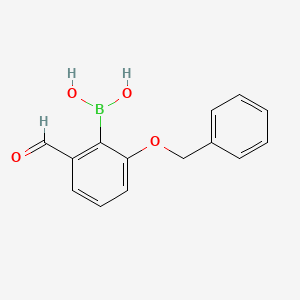 molecular formula C14H13BO4 B12092142 Boronic acid, B-[2-formyl-6-(phenylmethoxy)phenyl]- CAS No. 420800-55-1