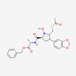 molecular formula C25H28N2O7S B1209280 (S)-N-[3-(3,4-Methylenedioxyphenyl)-2-(acetylthio)methyl-1-oxoprolyl]-(S)-alanine benzyl ester 
