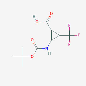 molecular formula C10H14F3NO4 B12092889 2-{[(Tert-butoxy)carbonyl]amino}-3-(trifluoromethyl)cyclopropane-1-carboxylic acid 