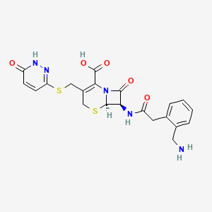 molecular formula C21H21N5O5S2 B1209293 (6R,7R)-7-(2-(2-(Aminomethyl)phenyl)acetamido)-8-oxo-3-(((6-oxo-1,6-dihydropyridazin-3-yl)thio)methyl)-5-thia-1-azabicyclo[4.2.0]oct-2-ene-2-carboxylicacid CAS No. 52786-87-5