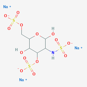 molecular formula C6H10NNa3O14S3 B12092939 Trisodium;[2,5-dihydroxy-3-(sulfonatoamino)-6-(sulfonatooxymethyl)oxan-4-yl] sulfate 