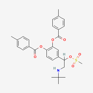 molecular formula C29H33NO7S B1209299 alpha-((tert-Butylamino)methyl)-3,4-dihydroxybenzyl alcohol-3,4-di(4-toluate)methanesulfonate CAS No. 76741-89-4