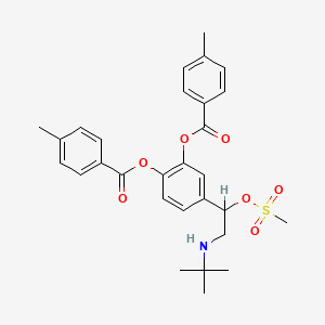 molecular formula C29H33NO7S B1209299 alpha-((tert-Butylamino)methyl)-3,4-dihydroxybenzyl alcohol-3,4-di(p-toluate)methanesulfonate CAS No. 76741-89-4