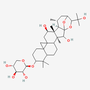 molecular formula C35H56O10 B1209302 7,13-Dihydroxy-11-(2-hydroxypropan-2-yl)-1,1,7a,8,13a-pentamethyloctadecahydro-5H-10,12a-epoxycyclopropa[1',8'a]naphtho[2',1':4,5]indeno[2,1-b]oxepin-2-yl pentopyranoside 