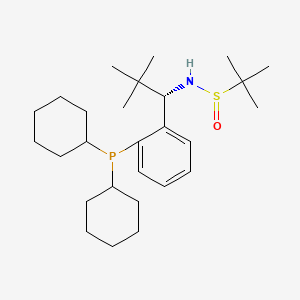 molecular formula C27H46NOPS B12093087 (R)-N-((S)-1-(2-(Dicyclohexylphosphanyl)phenyl)-2,2-dimethylpropyl)-2-methylpropane-2-sulfinamide 