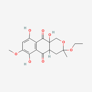 molecular formula C17H20O8 B1209313 1H-Naphtho(2,3-c)pyran-5,10-dione, 3-ethoxy-3,4,4a,10a-tetrahydro-6,9,10a-trihydroxy-7-methoxy-3-methyl- CAS No. 71725-80-9