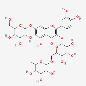 molecular formula C34H42O21 B12093186 4H-1-BEnzopyran-4-one, 3-[[6-O-(6-deoxy-alpha-L-mannopyranosyl)-beta-D-glucopyranosyl]oxy]-7-(beta-D-glucopyranosyloxy)-5-hydroxy-2-(4-hydroxy-3-methoxyphenyl)- 