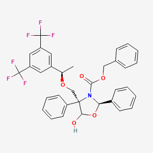 molecular formula C34H29F6NO5 B12093345 3-Oxazolidinecarboxylic acid, 4-[[(1R)-1-[3,5-bis(trifluoromethyl)phenyl]ethoxy]methyl]-5-hydroxy-2,4-diphenyl-, phenylmethyl ester, (2R,4S)- CAS No. 530441-39-5