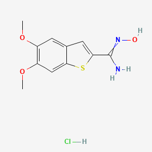 molecular formula C11H13ClN2O3S B1209345 N'-hydroxy-5,6-dimethoxy-1-benzothiophene-2-carboximidamide hydrochloride 